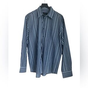 Men's Bugatchi Classic Fit Dress Shirt Blue Stripe Long Sleeve Button Up L